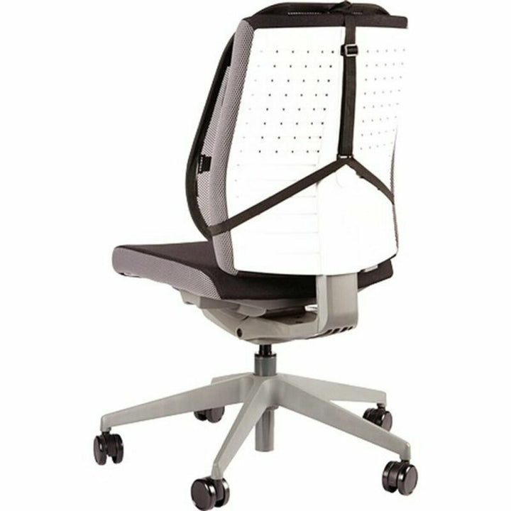 Schwarze Fellowes Bürostuhl Rückenlehne mit einstellbarer, ergonomischer Lordosenstütze.
