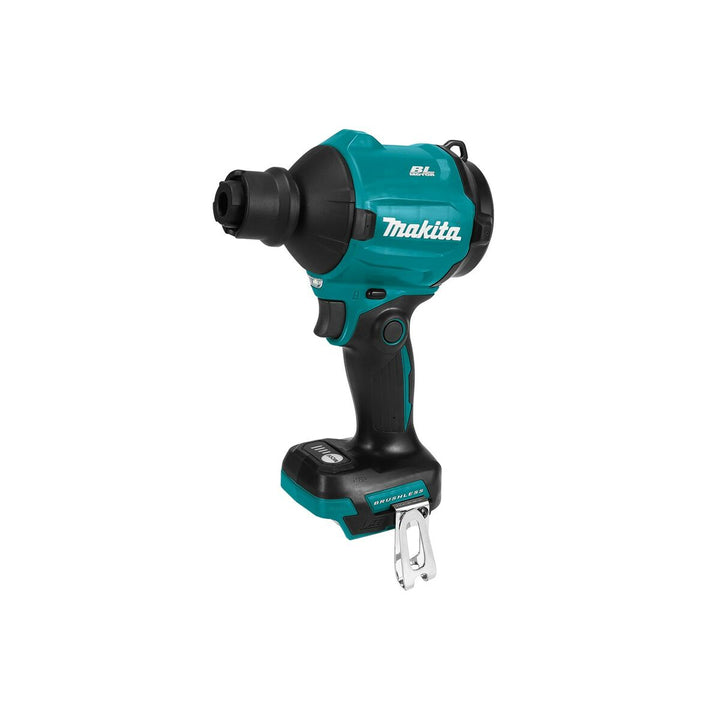 Makita DAS180Z Luftkompressor: Kompaktes Design mit Düse und robustem Brushless Motor.