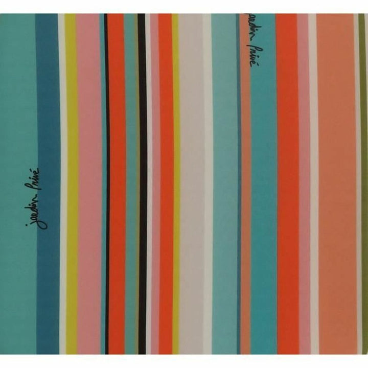 Buntes gestreiftes Kissen Jardin Prive. Farbenfrohes Design mit dem Schriftzug.