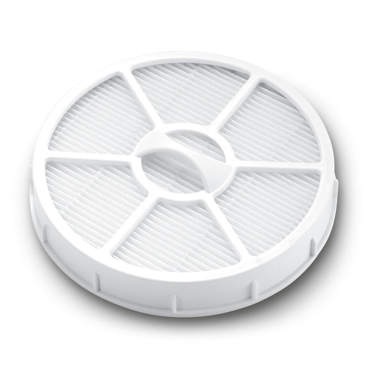 Weißer Kärcher HEPA-Filter 2.863-238.0 mit runder Bauform und feiner Filterstruktur.