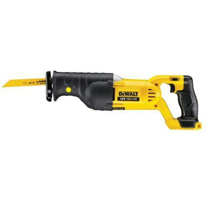 Gelbe Dewalt DCS380N-XJ 18 V Stichsäge mit schwarzem Griff und Sägeblatt.
