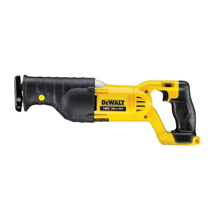 Gelbe Dewalt DCS380N-XJ 18V Stichsäge mit ergonomischem Griff und gut sichtbarem Akku.