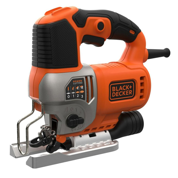 Orange Black & Decker Laubsäge BES610-QS mit komfortablem Griff und Leistungsregler.