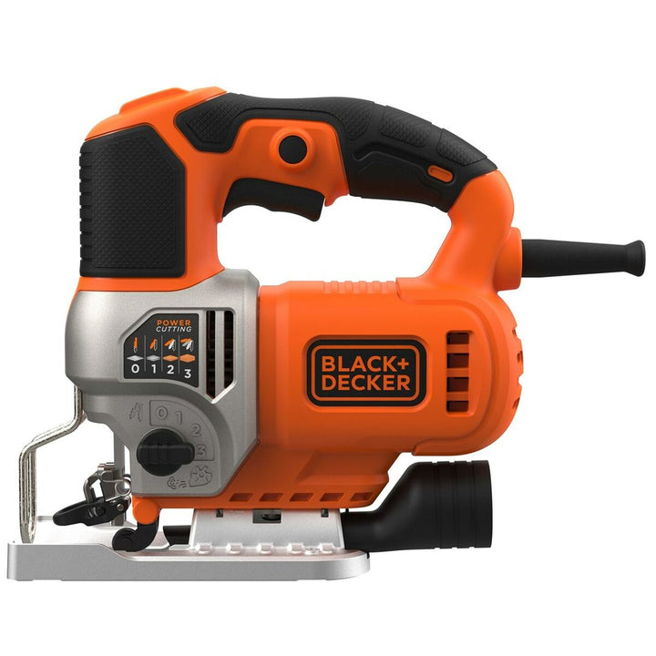 Orange Black+Decker Laubsäge BES610-QS mit Staubabsaugung und Power Cutting Einstellungen.