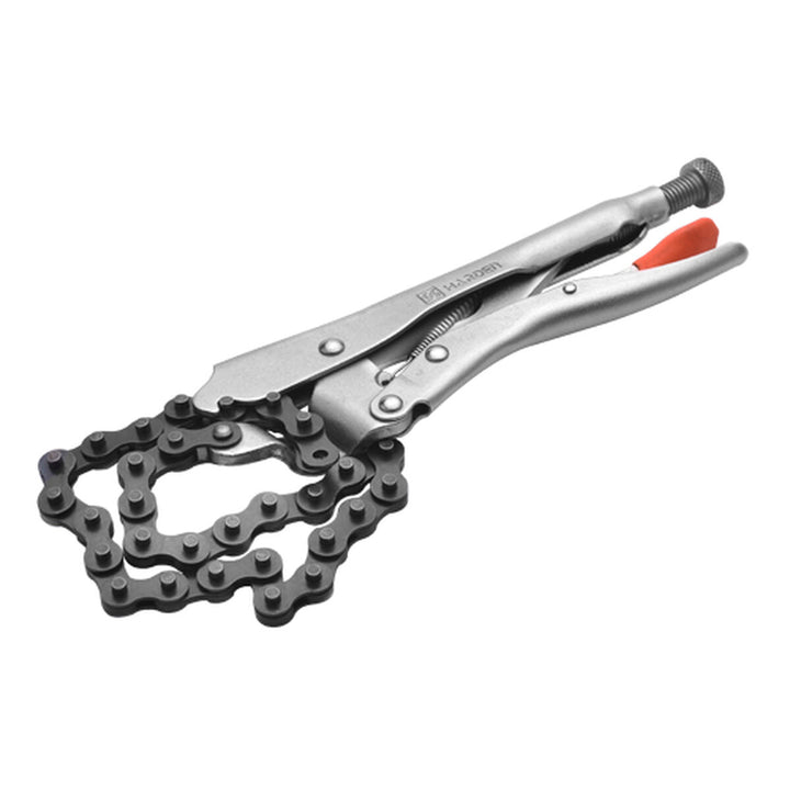 Silberner Mundknebel mit schwarzer Kette. Harden 18" Kettenrohrzange für sicheren Halt.