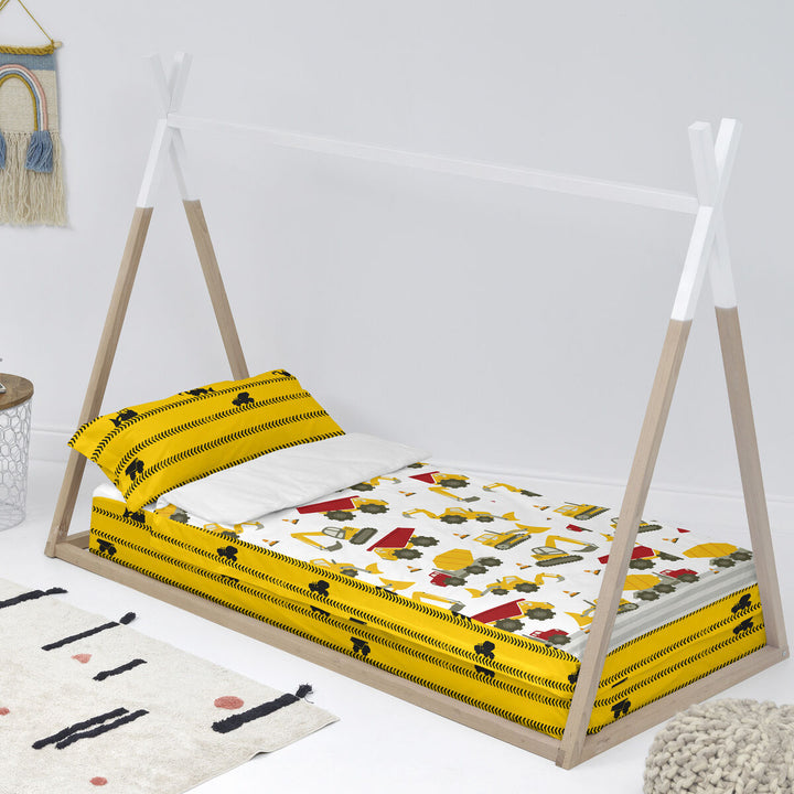 HappyFriday Mr Fox Bettbezug mit Bagger Muster. Buntes Kinder Bettwäsche Set mit Füllung.