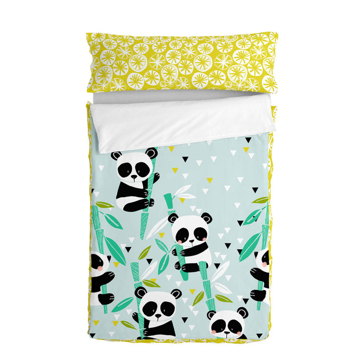 Blauer Panda Garden Bettbezug mit Bambus. Moshi Moshi Bettwäsche mit Füllung.
