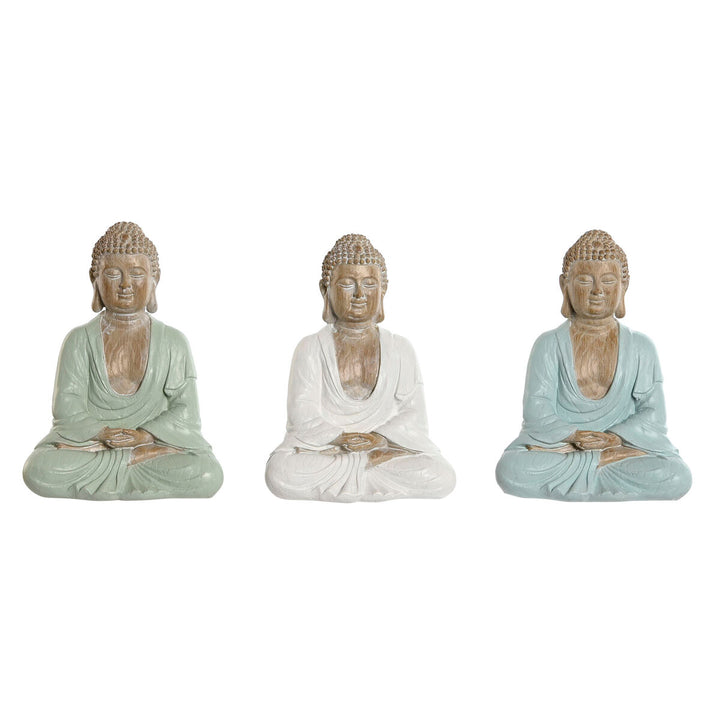Drei Buddha Figuren in Weiß, Grün und Türkis. Orientalische Deko-Figur für ein entspanntes Zuhause.