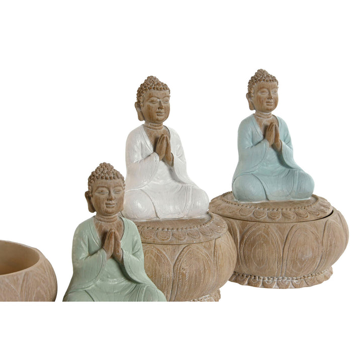 Deko-Figur Set mit Buddha Statuen in Weiß, Grün und Türkis. Orientalische Deko für Ihr Zuhause.