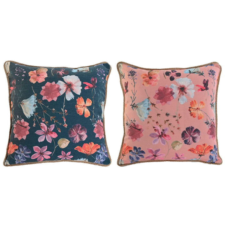 Romantische Esprit Home Kissen, 2er-Set mit Blumenmuster und geflochtenem Rand.