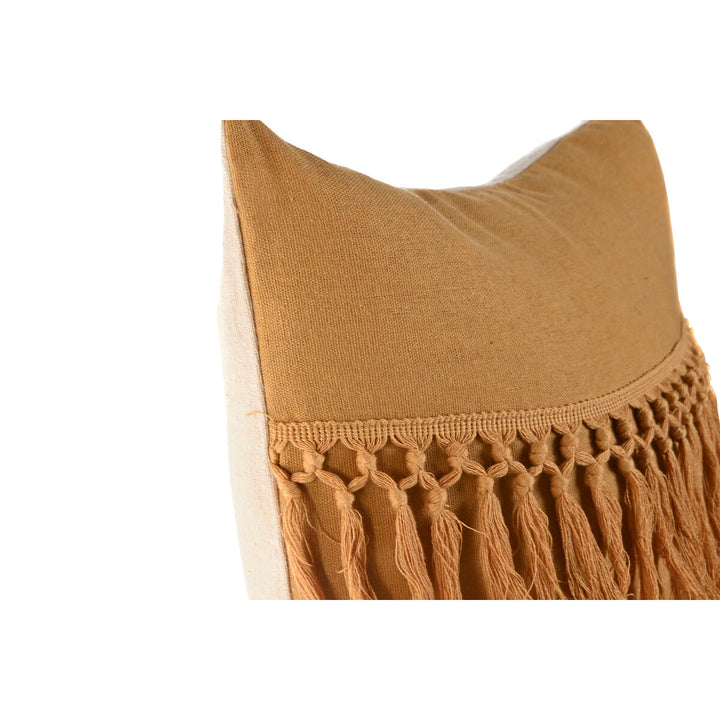 Senffarbenes Esprit Home Kissen mit Fransen, ein dekoratives Wohnaccessoire.