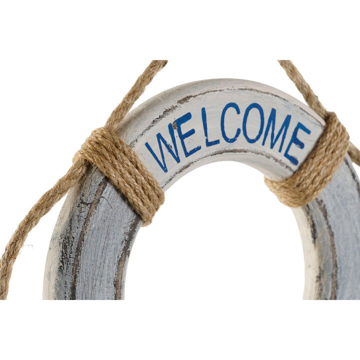 Blaue, weiße Wanddekoration im Floater Design mit Seil. Home Accessoires.