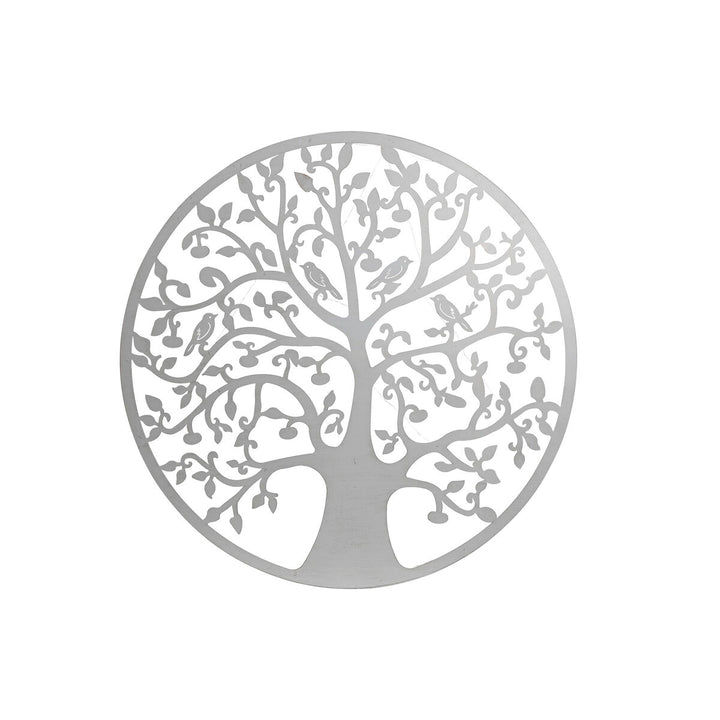 Weiße ESPRIT Wanddeko im Shabby Chic Stil, Baum Motiv mit filigranen Blättern und Vögeln.