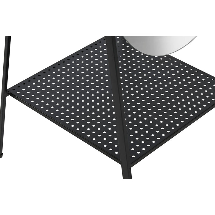 Detailaufnahme: Schwarzer Ankleidespiegel mit perforierter Metallablage. Home ESPRIT Spiegel.