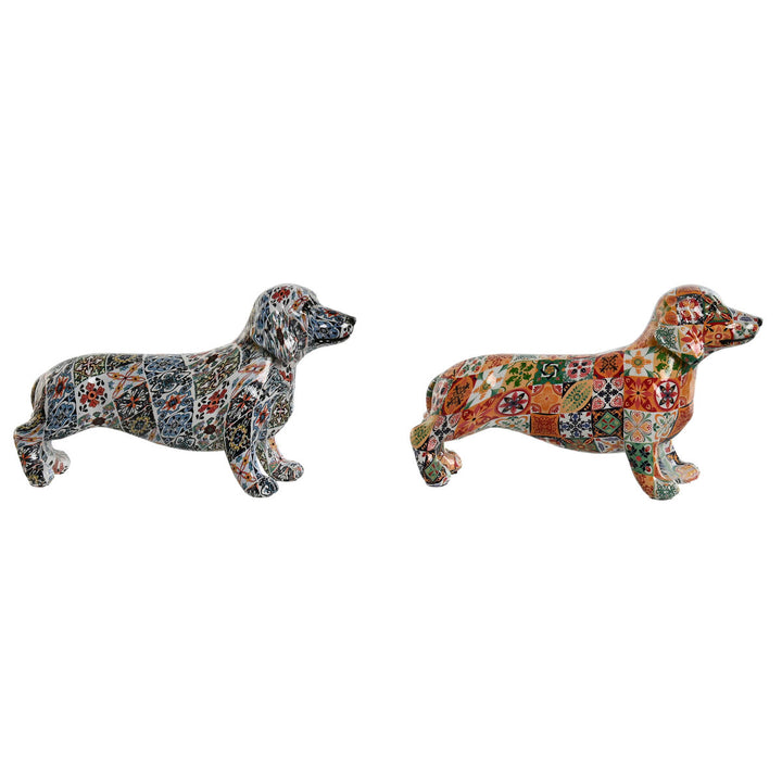 Bunte ESPRIT Deko-Figuren: Mediterrane Hunde mit Fliesenmuster, 21x6x12 cm. Dekoratives Hunde-Set.