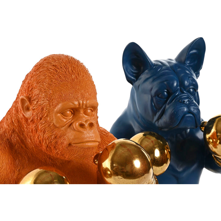 ESPRIT Home Deko-Figuren: Orangener Gorilla und blauer Bulldogge mit goldenen Boxhandschuhen - homely Family Shop