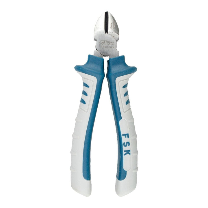 Ferrestock Schneidezange 150 mm mit blau-weissem Griff und Chrom-Vanadium-Schneidekopf.