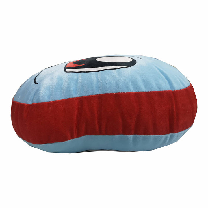 3D Pokémon Squirtle Kissen, 40x40 cm. Blaues Kissen mit rotem Streifen und Squirtle Gesicht.