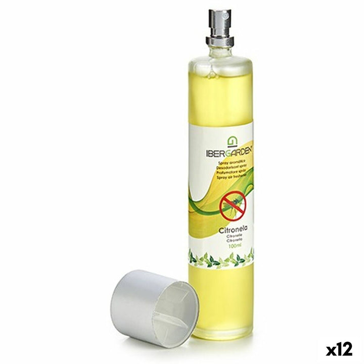 Ibergarden Zitronella Duftspray 100ml. Gelbe Flasche mit silbernem Sprühkopf und Etikett.