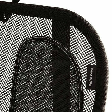 Schwarze Fellowes Rückenlehne 9191301 mit ergonomischem, verstellbarem Design und Netzmuster.