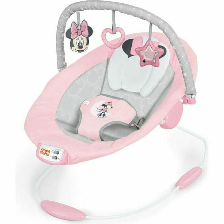 Rosa Bright Starts Baby-Liegestuhl mit Minnie Mouse Spielzeugen und Design.