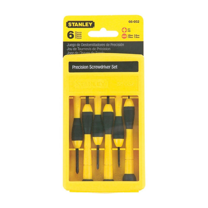 Gelbes Stanley Präzisions Schraubendreher-Set mit 6 Teilen und schwarzen Griffen.