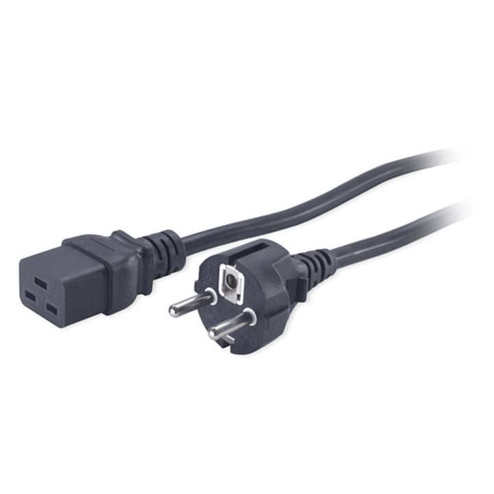 Schwarzes APC AP9875 Stromkabel 2,5m mit Eurostecker und IEC C13 Anschluss.