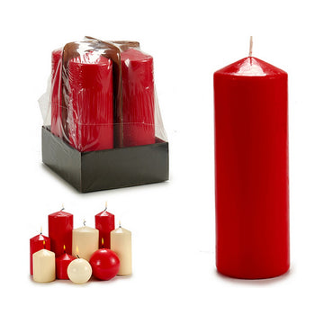 Rote und weiße Acorde Kerzen in verschiedenen Formen und Größen, glatte zylindrische Form.