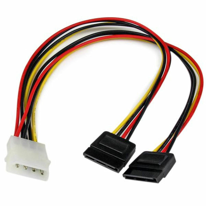 Startech PYO2LP4SATA Kabel mit Molex- und SATA-Stromanschlüssen in Schwarz, Rot und Gelb.