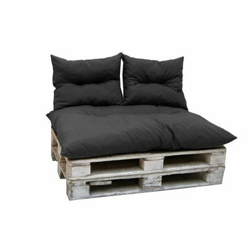 Dunkelgraues Kissen Pallet Kit mit weichen Sitz- und Rückenkissen für bequemes Sitzen.