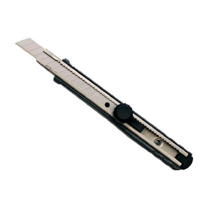 Stanley 9 mm Cutter mit schwarzem Griff und silberner Klinge.