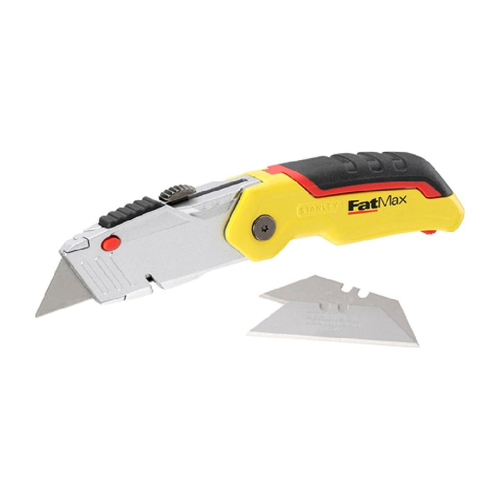 Gelber Stanley FatMax Cutter mit scharfer Klinge und Ersatzklingen.