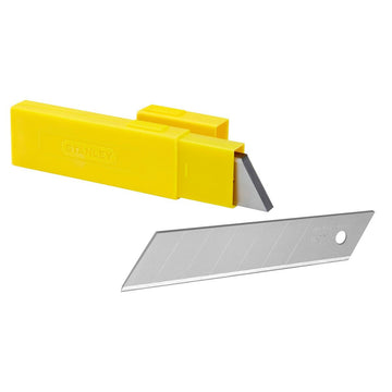Silberne Stanley Cuttermesser Klinge mit gelbem Gehäuse. Scharfe Klinge für Cuttermesser.