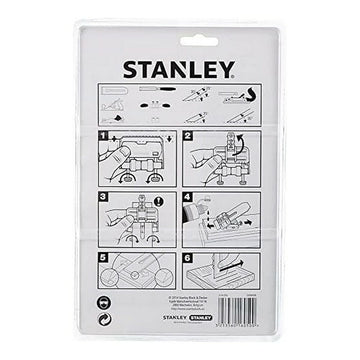 Stanley Messerschärfer Verpackung mit Anweisungen zur korrekten Anwendung und Winkeleinstellung des Schärfwerkzeugs.
