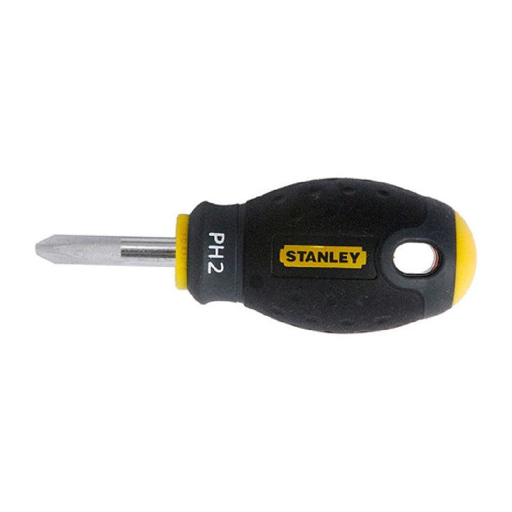 Stanley PH2 Schraubenzieher mit kurzem, griffigem und schwarzen/gelben Handgriff.
