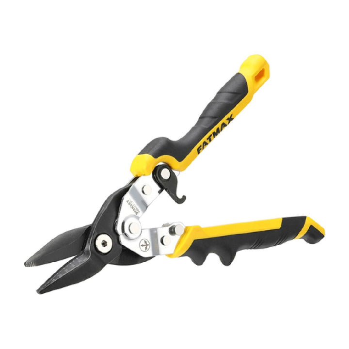 Gelbe Stanley FATMAX Blechschere mit Titan-Klingen und ergonomischen Griffen.