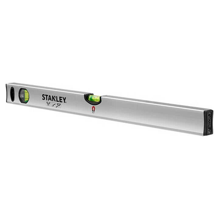Silberne Stanley Classic Wasserwaage 80 cm mit Libellen für präzises Nivellieren.