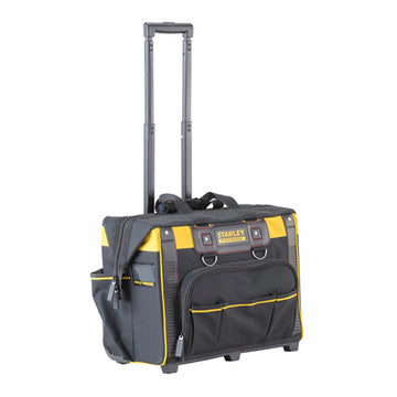 Große Stanley Trolley-Tasche in Schwarz und Gelb mit Teleskopgriff und vielen Fächern.