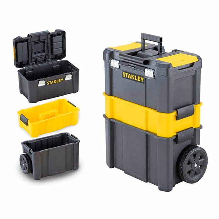 Stanley Trolley Werkzeugkasten mit Rollen. Modularer Werkzeugkasten in Schwarz und Gelb.