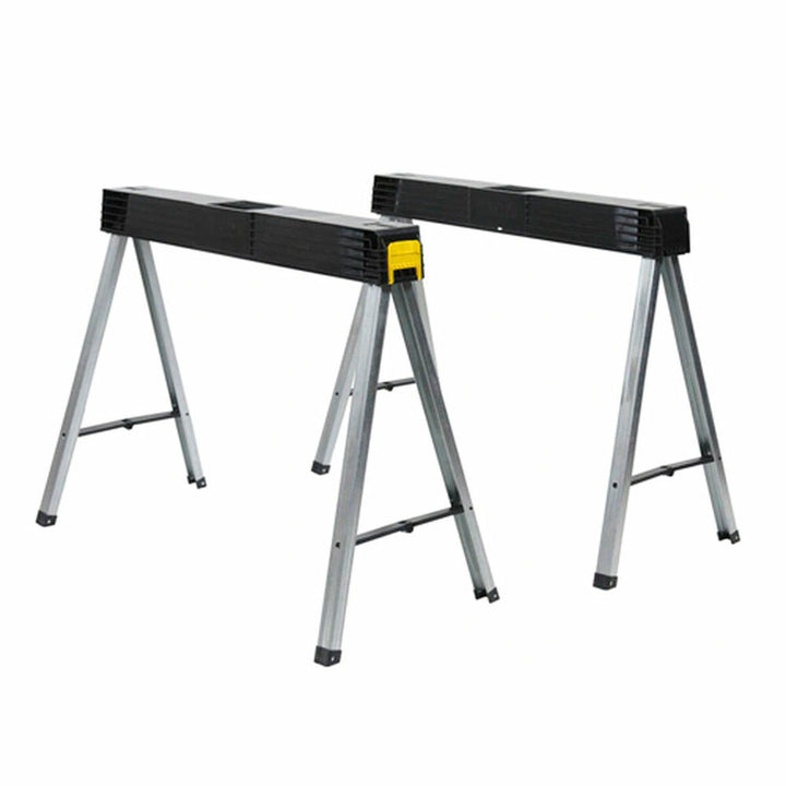 Zwei biegsame Stanley Staffeleien aus Metall mit schwarzer Oberfläche.