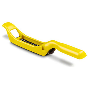 Gelbe Stanley Surform Schreinerbürste (300x140mm) mit schwarzer Reibefläche für Holzbearbeitung.