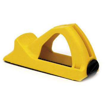 Gelbe Stanley Surform Schreinerbürste (155x140mm) mit schwarzem Knopf. Schreinerbürste für Holz.