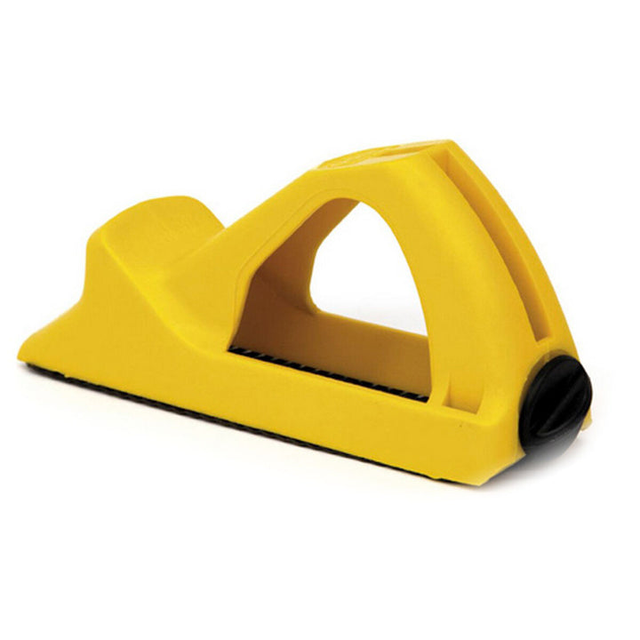 Gelbe Stanley Surform Schreinerbürste (155x140mm) mit schwarzem Knopf. Schreinerbürste für Holz.