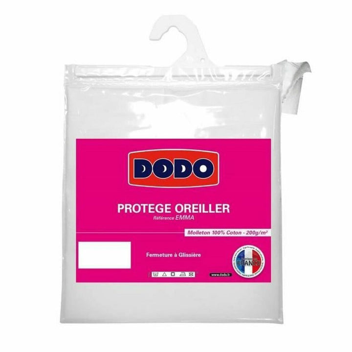 Weißer DODO Kopfkissen-Schutz 60x60 cm, verpackt. Baumwolle und Reißverschluss.