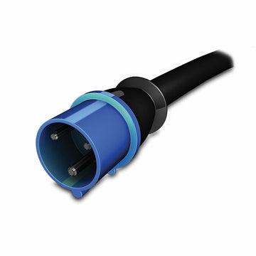Blauer Stromstecker für APC AP7854 Stromverteiler mit robustem Design für 230V Spannungsversorgung.