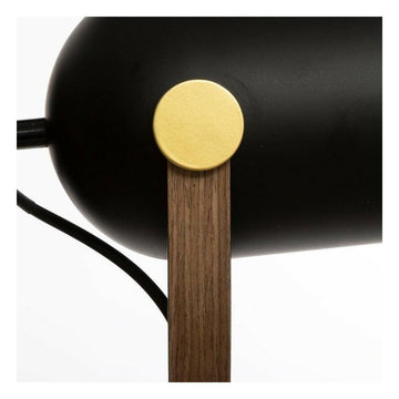 Schwarze Atmosphera Tischlampe mit Stativfuß und goldenem Knopf Detail.