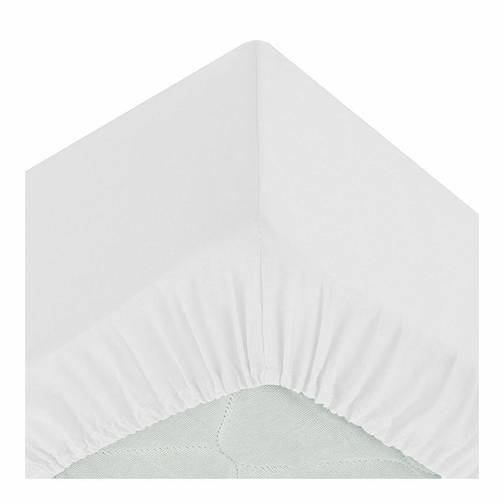 Weißes Spannbetttuch (90x190 cm) mit elastischen Kanten für Matratze.
