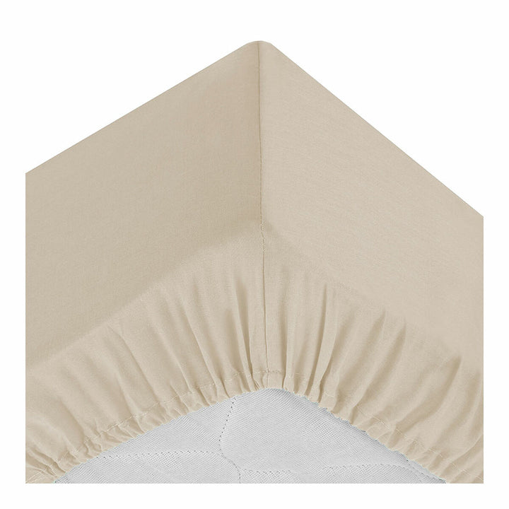 Beiges Leinen Spannbetttuch (160x200 cm) mit elastischen Kanten für eine gute Passform.