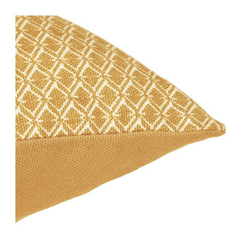 Senfgelbes Kissen mit geometrischem Muster. Otto Baumwolle, 50x30 cm.