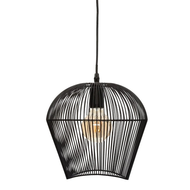 Schwarze Atmosphera Jena Deckenlampe aus Metall mit Käfigdesign und Glühbirne.